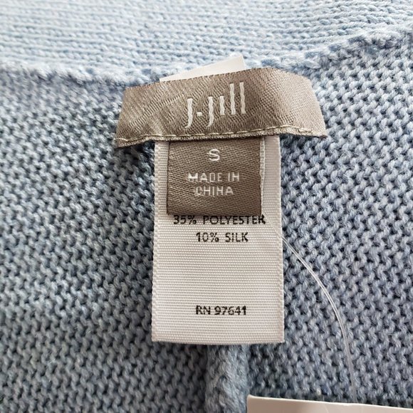 J. Jill Single-Button Cardigan Sweater Size SMALL French Blue Knit 10% Silk - Picture 8 of 10